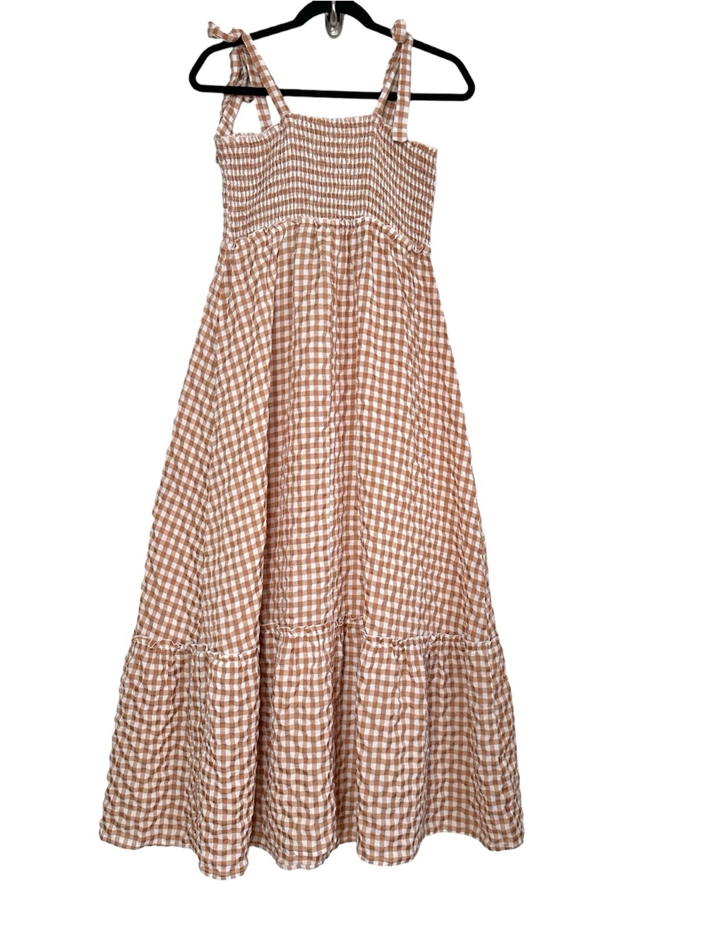 Boho Prairiecore Smocked Tiered Gingham Maxi Dress Countrycore Feminine Earthy - Picture 7 of 9